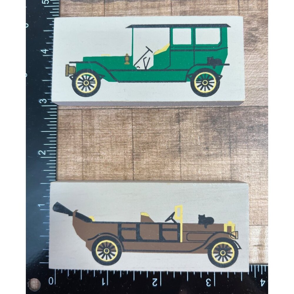 Cat's Meow Vintage Wooden With Antique Car Designs - Set Of 2